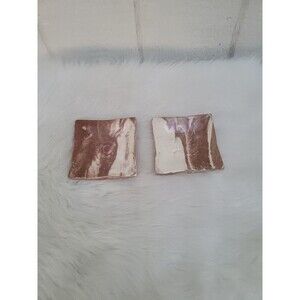 2 square tan brown trinket dishes  ceramic Signed